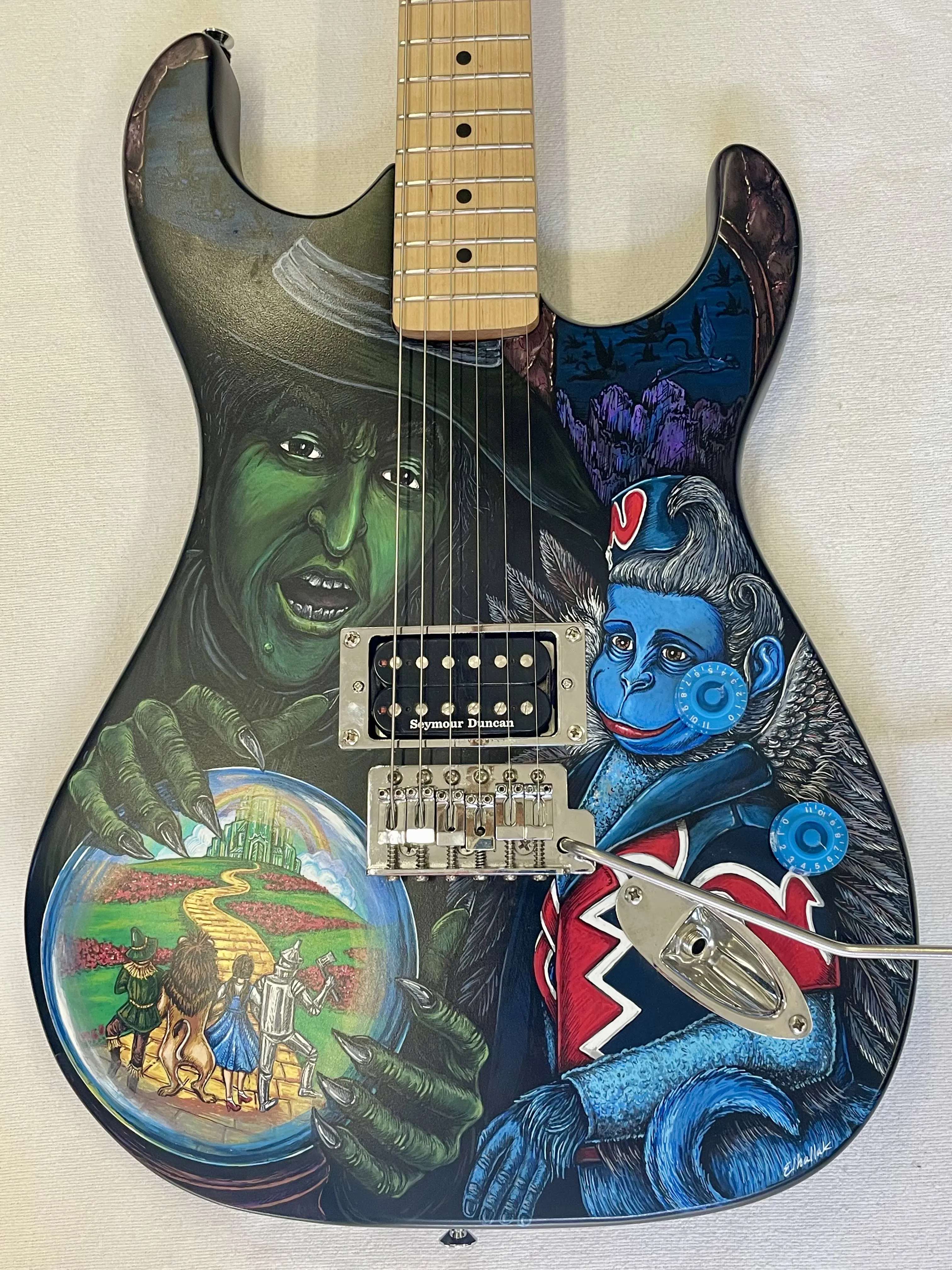 Wizard of Oz painted guitar at Animazing Gallery