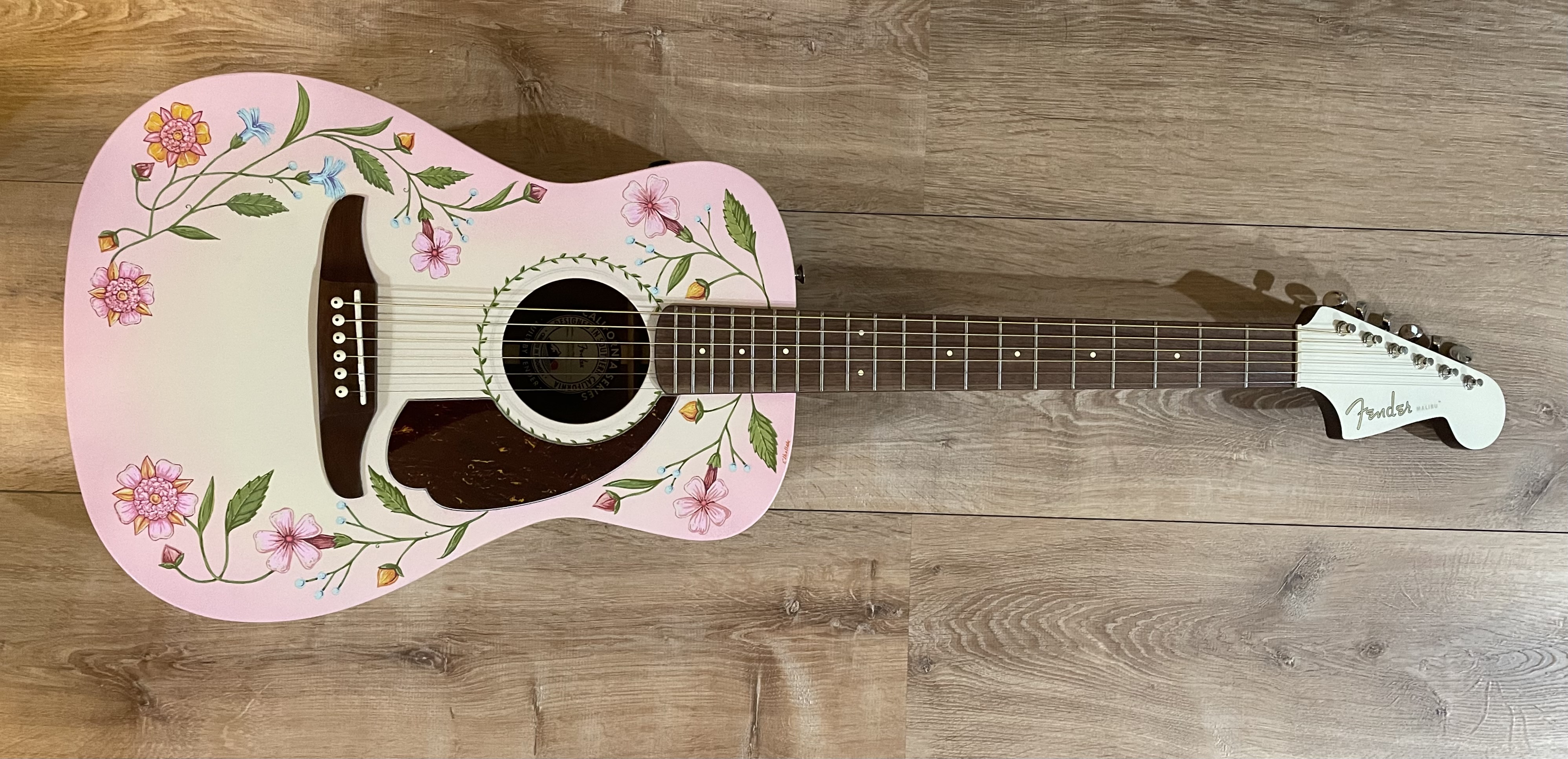 Dolly Parton custom painted acoustic guitar by Nancy Elhallak