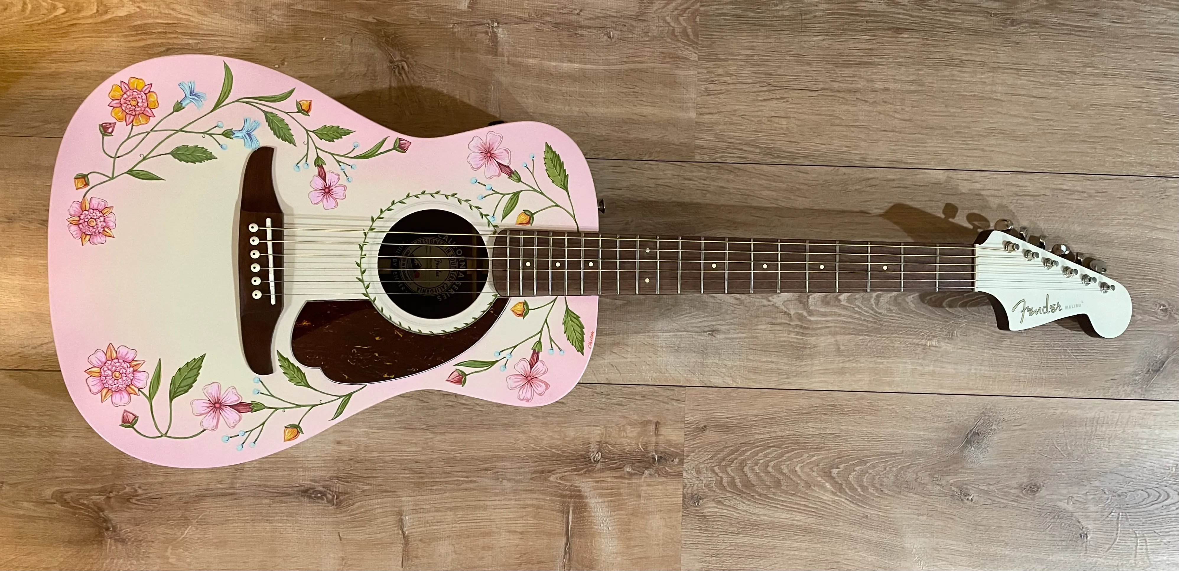 Dolly Parton custom painted acoustic guitar by Nancy Elhallak