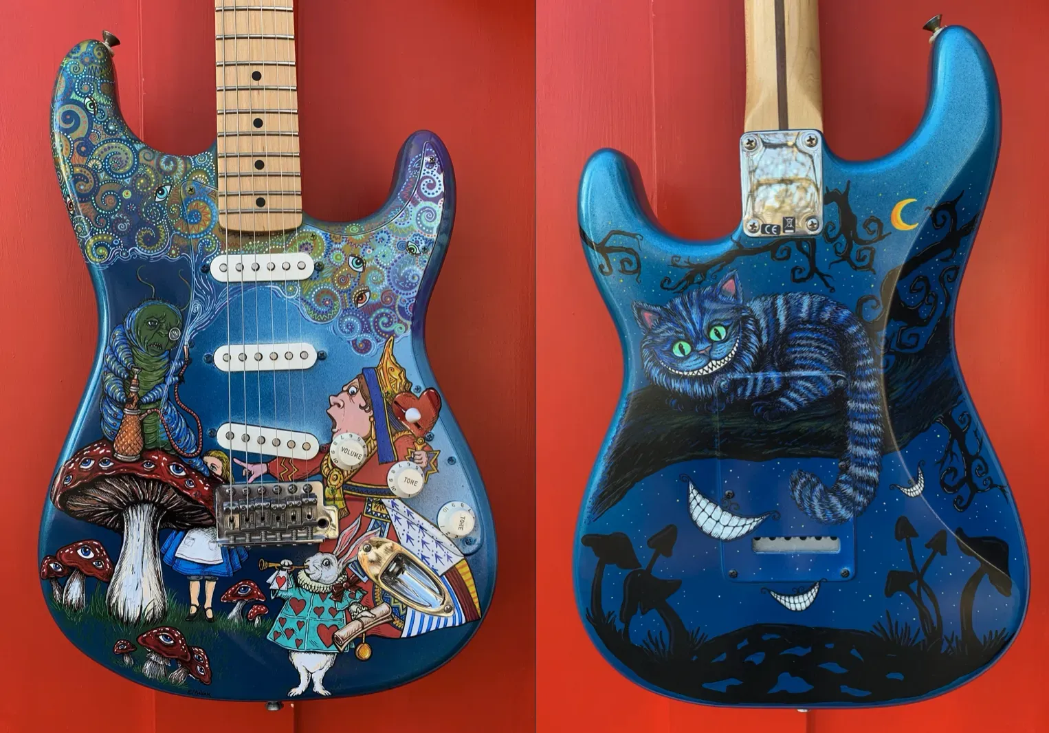 Alice in Wonderland painted guitar