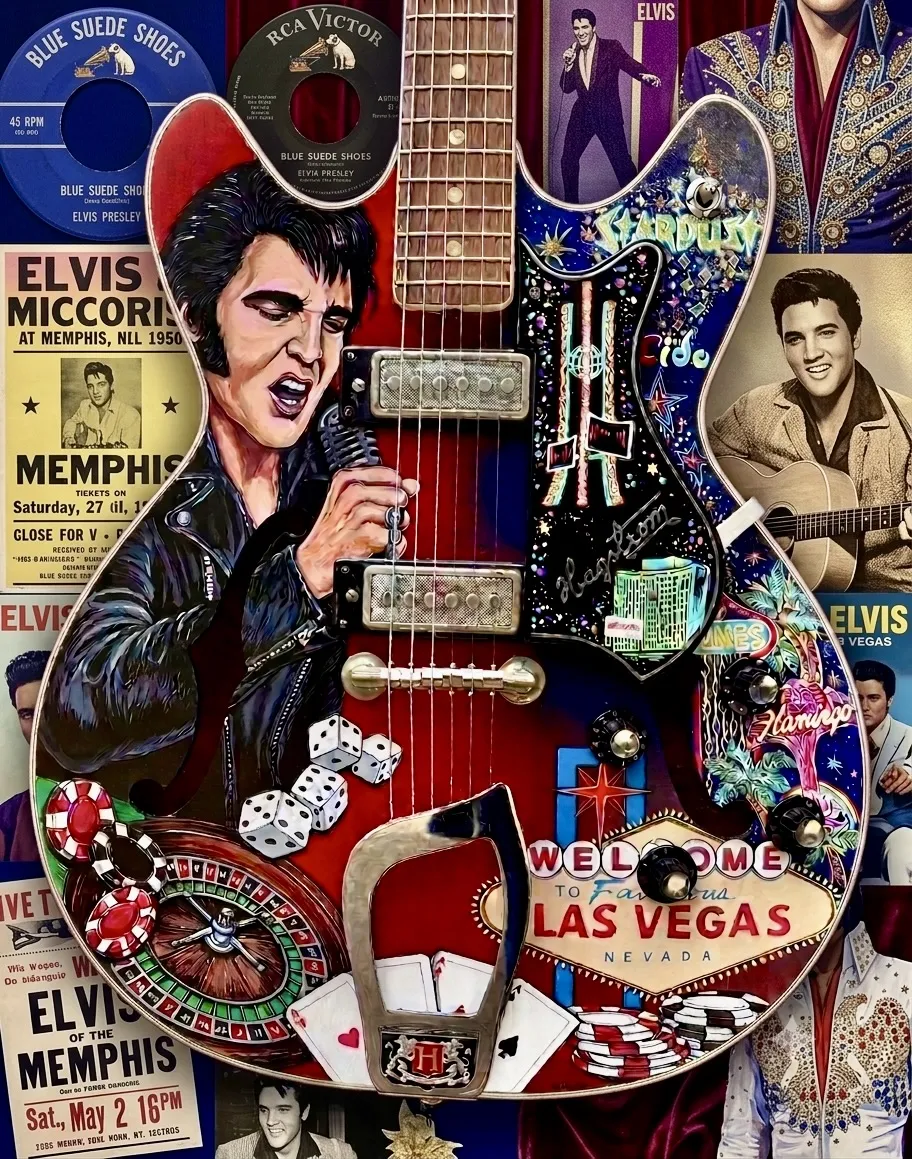 Elvis Presley Hagstrom Vintage hand-painted guitar by Nancy Elhallak