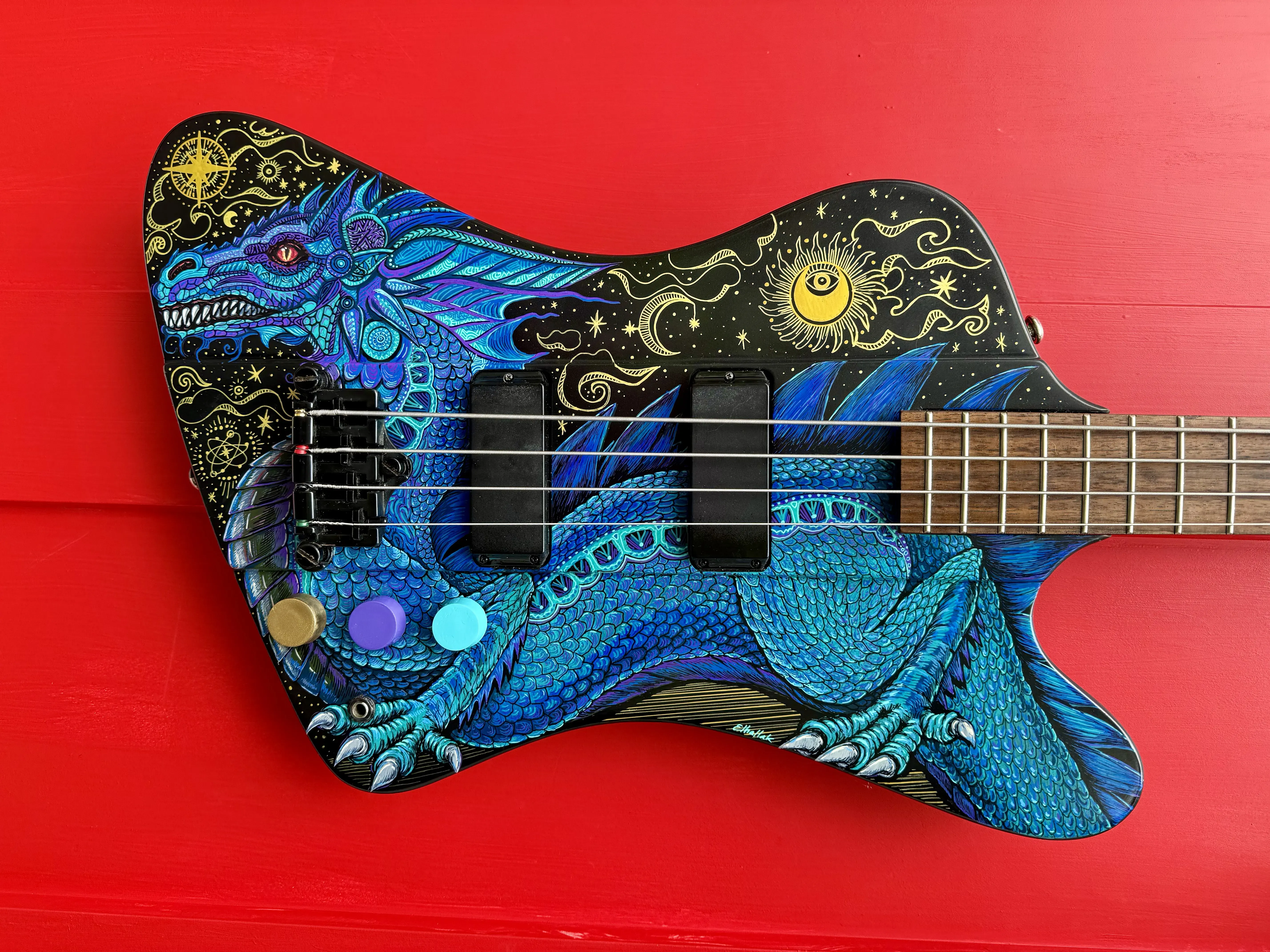 Blue Dragon painted guitar