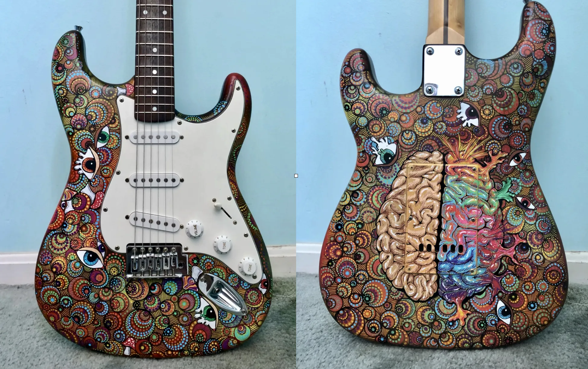Psychedelic Brain painted guitar