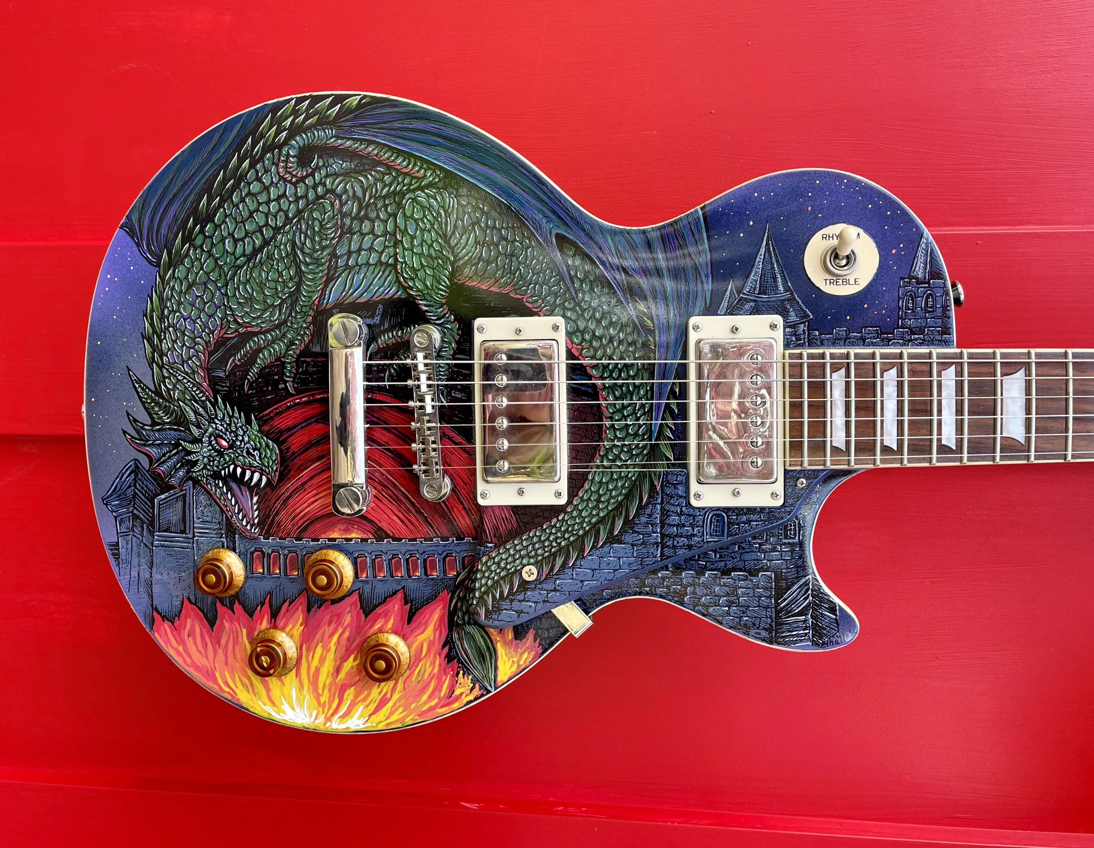 Dragon Fire painted guitar