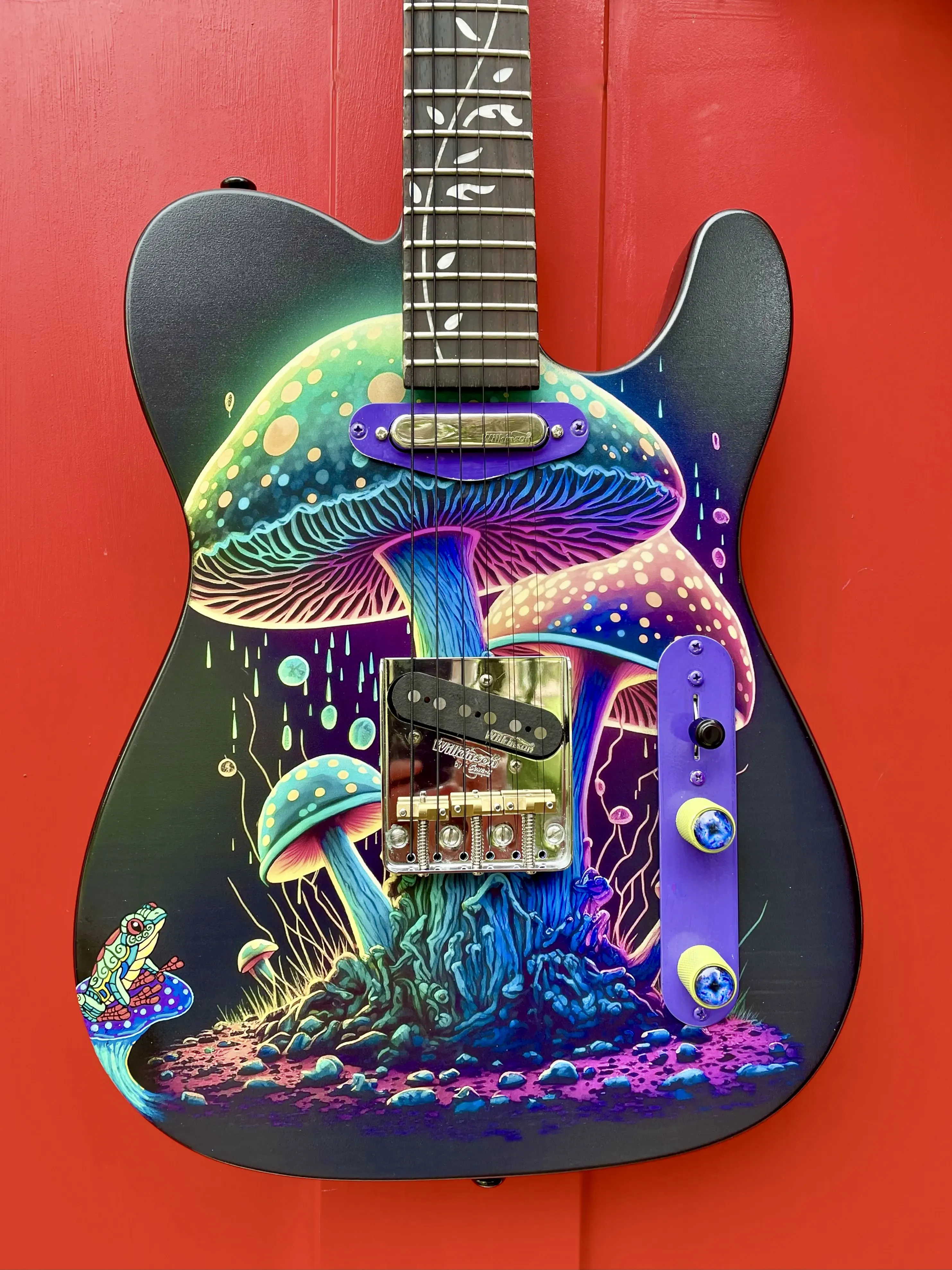 Cosmic Psychedelic Mushroom painted guitar