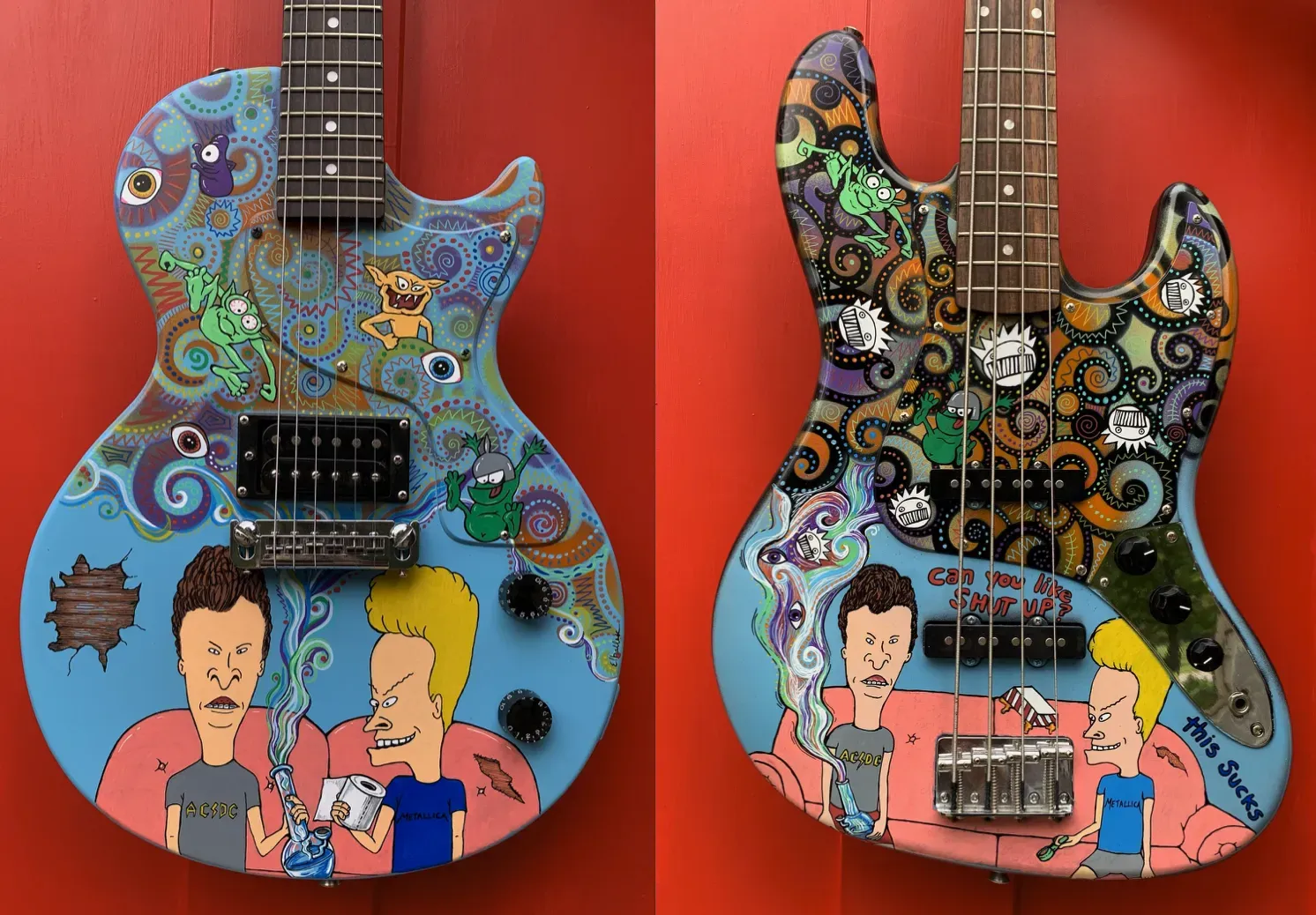 Beavis and Butthead 2 painted guitar