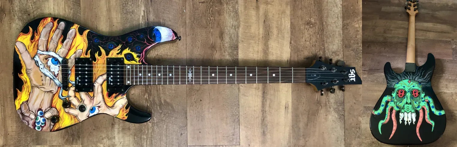 Hand of the Outer Gods painted guitar