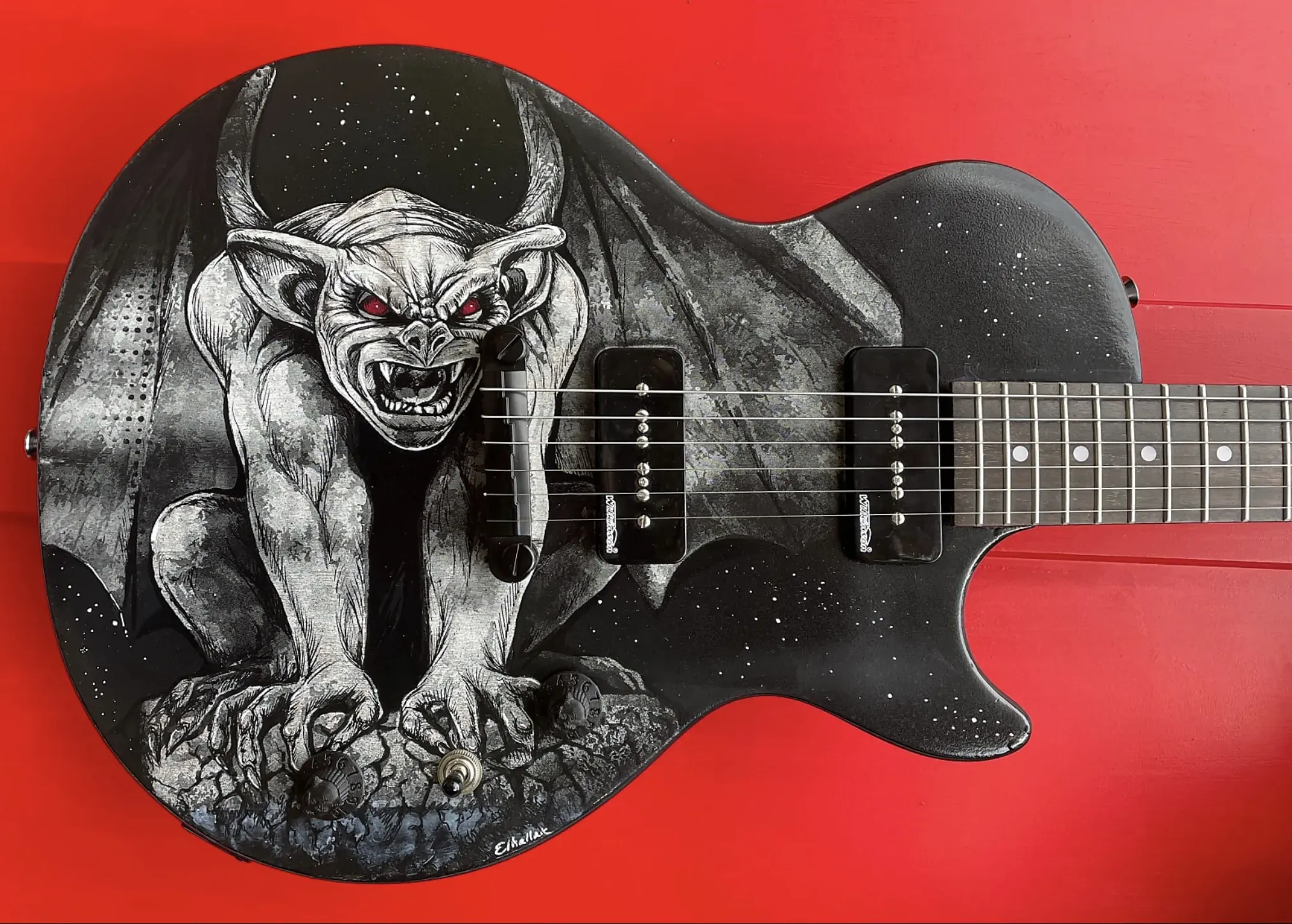 Gargoyle painted guitar