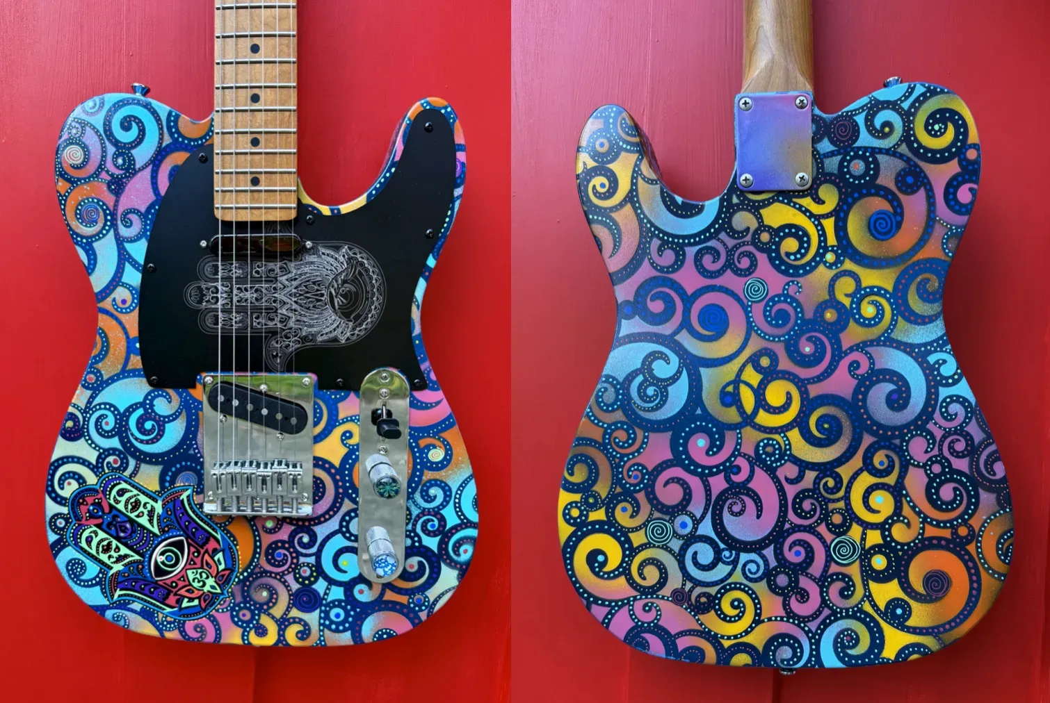 Psychedelic Hamsa painted guitar