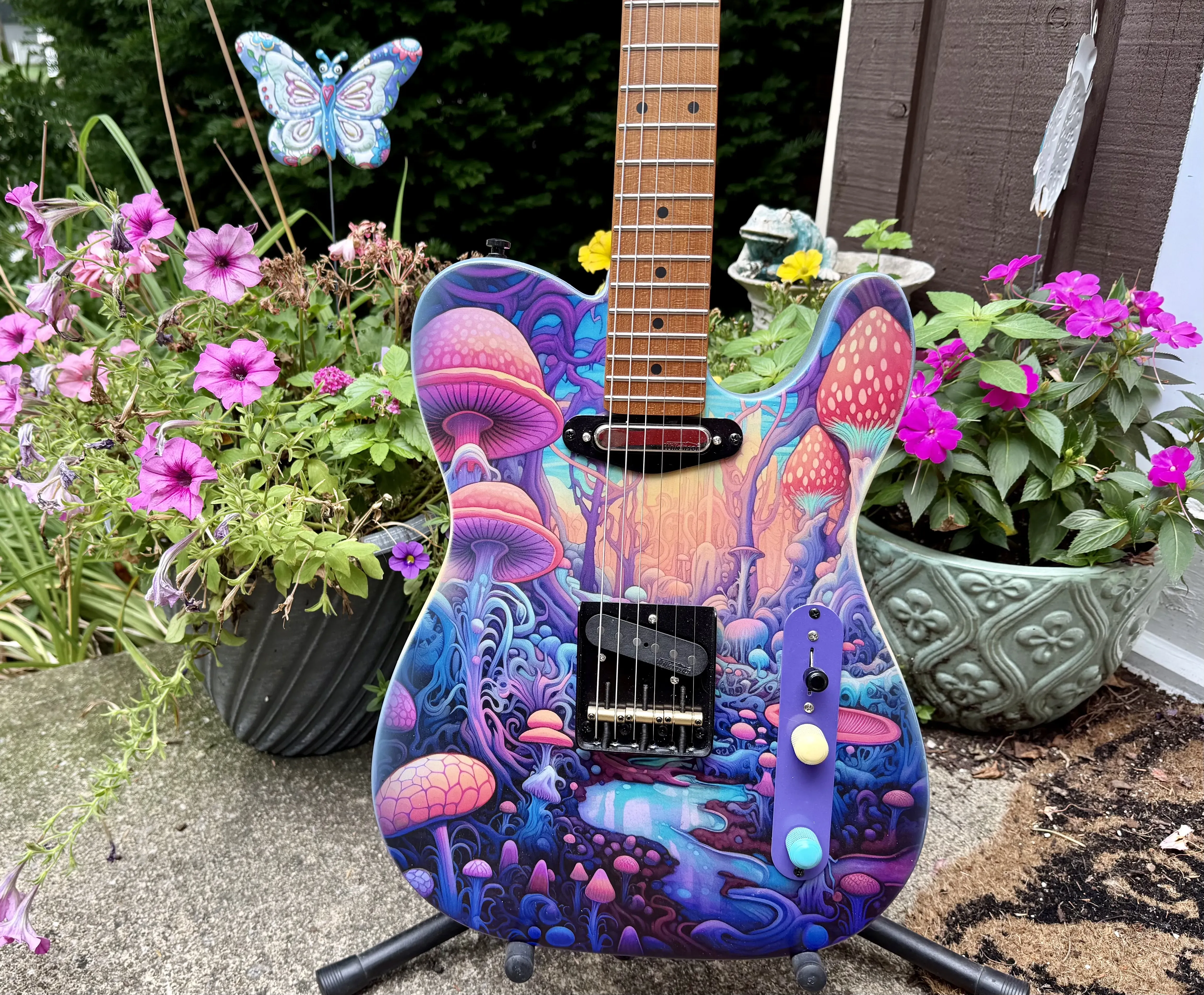 Wild Mushrooms painted guitar