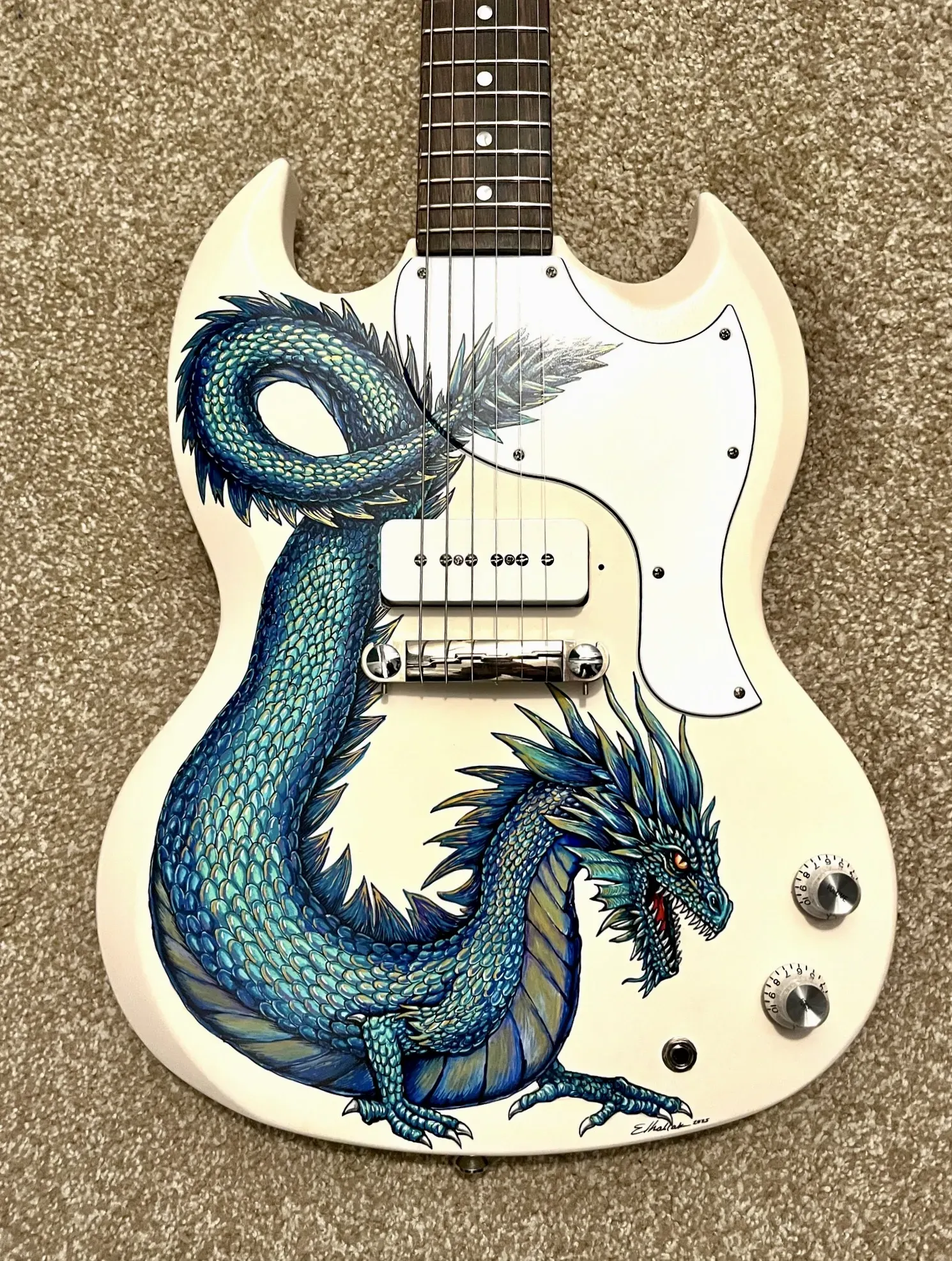Bluefire Dragon painted guitar