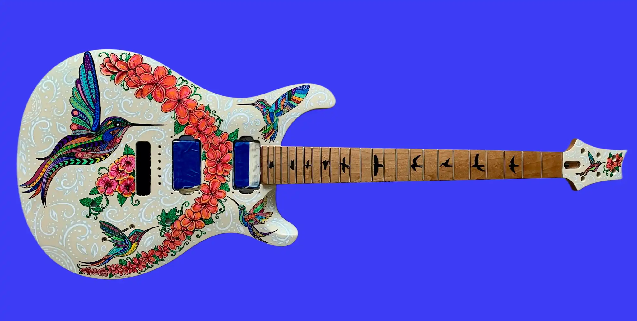 Hummingbird painted guitar