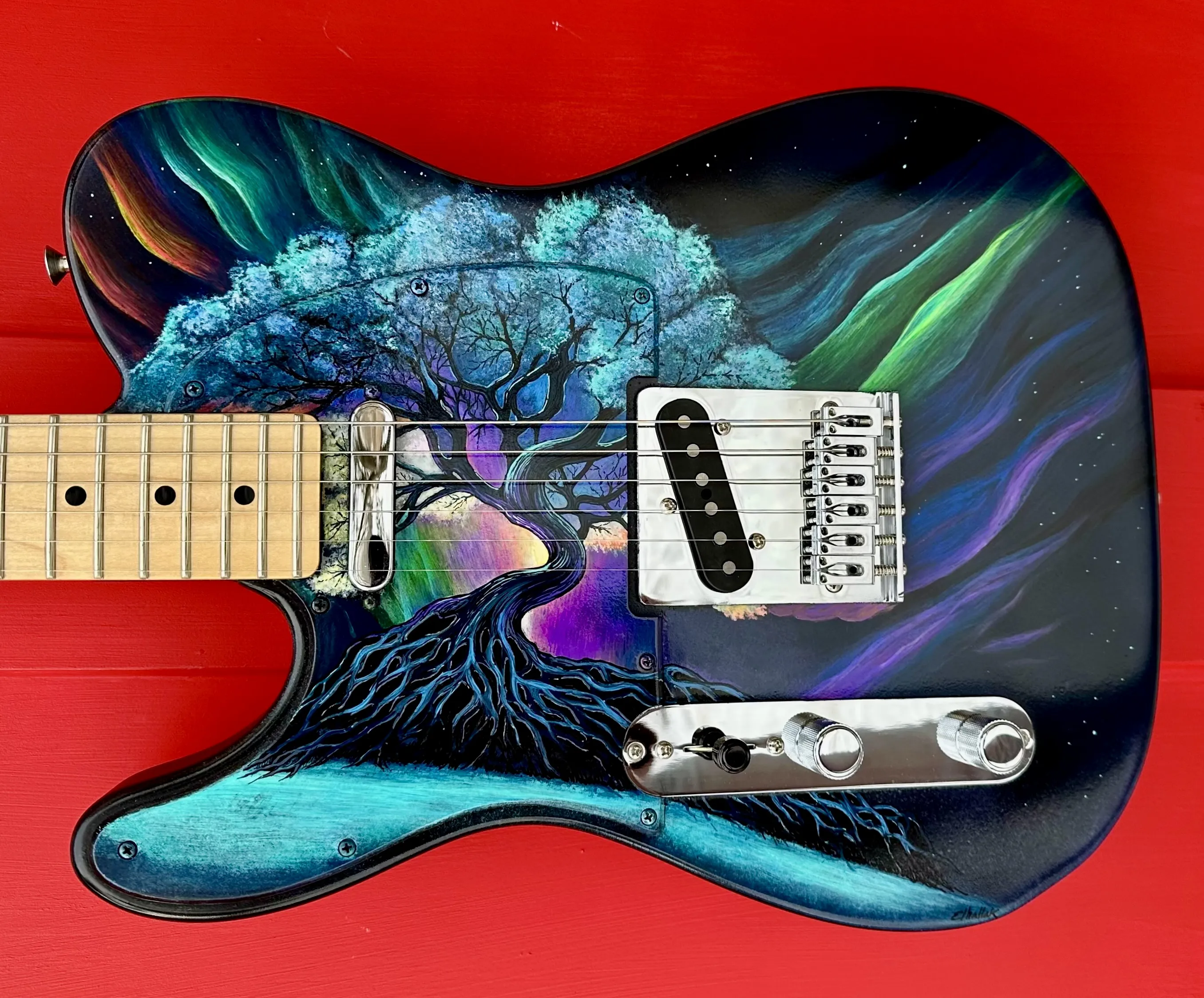 Tree Space painted guitar