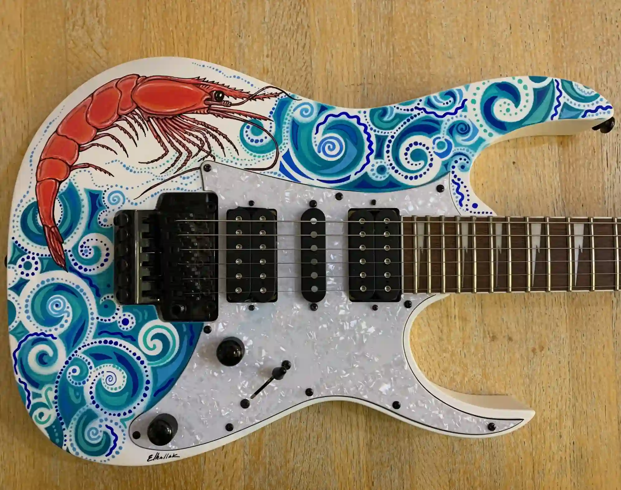 Shrimp painted guitar