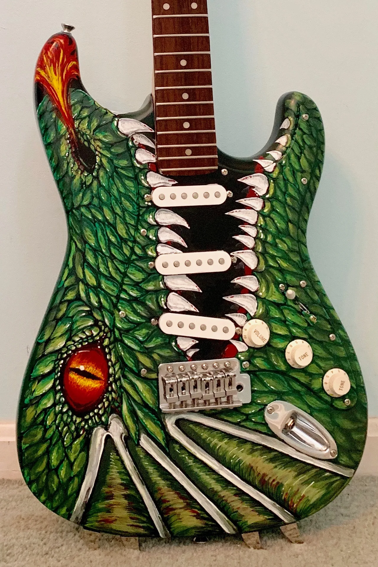 Burning Eye painted guitar