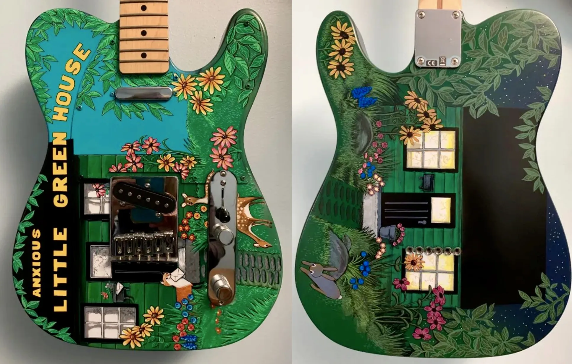 Little Green House painted guitar