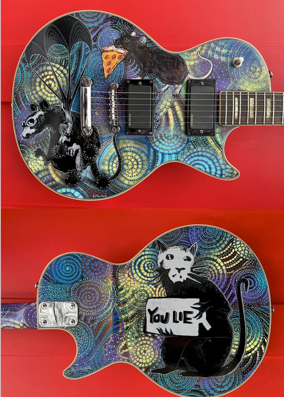 Pizza Rat Deluxe painted guitar