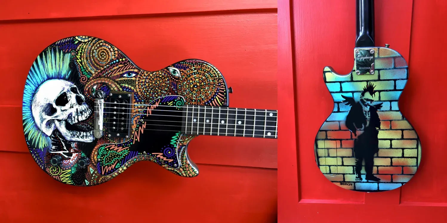 Graffiti Ghost painted guitar