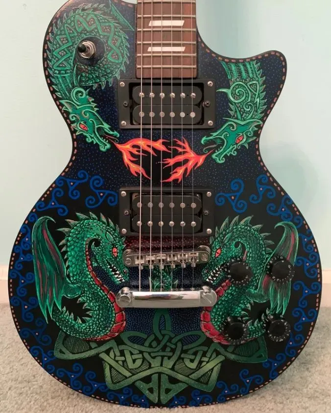 Dragons painted guitar