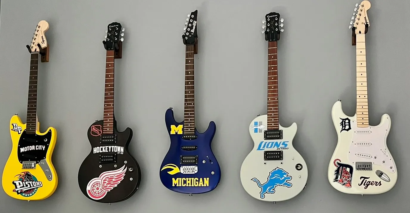 Detroit sports teams painted guitar